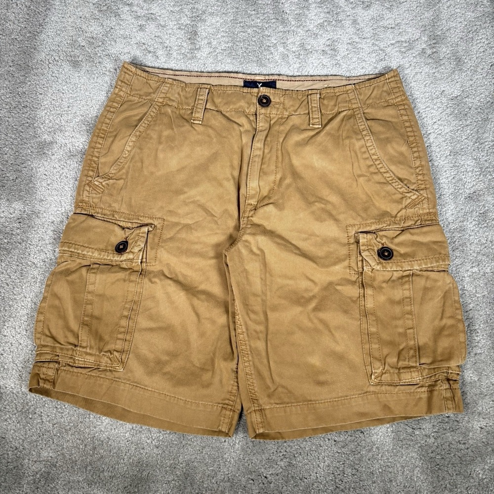 American Eagle Cargo Shorts Mens 34 Tan Brown Cotton Baggy Heavy Skater Surf Y2K